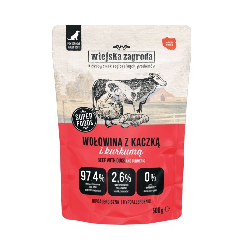 Wiejska Zagroda Wołowina z kaczką i kurkumą 500g - mokra karma dla psa