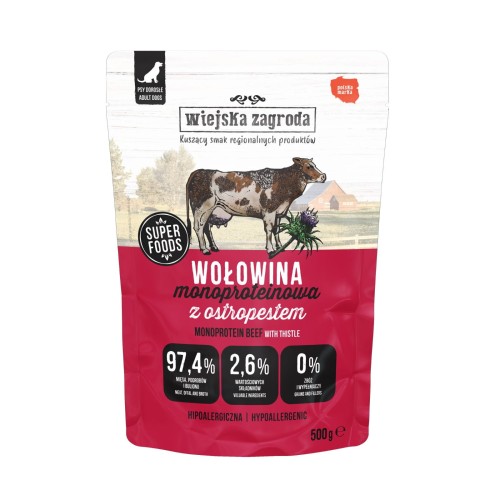Wiejska Zagroda Wołowina z ostropestem 500g - monoproteinowa mokra karma dla psa