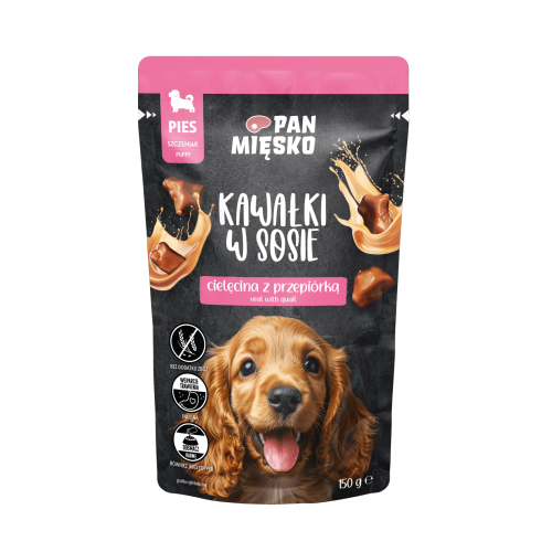 Pan Mięsko Cielęcina z przepiórką (kawałki w sosie) 150g - mokra karma dla szczeniąt