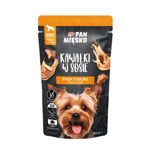Pan Mięsko Indyk z kaczką (kawałki w sosie) 150g - mokra karma dla dorosłego psa