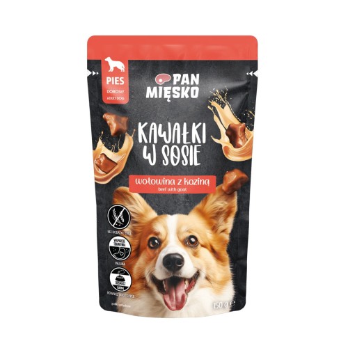 Pan Mięsko Wołowina z koziną (kawałki w sosie) 150g - mokra karma dla dorosłego psa