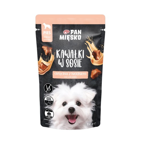 Pan Mięsko Cielęcina z królikiem (kawałki w sosie) 150g - mokra karma dla dorosłego psa