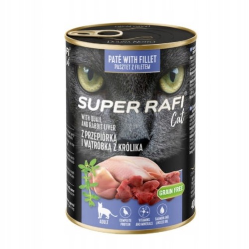 SUPER RAFI Cat przepiórka z wątróbką z królika 400g - mokra karma dla kota