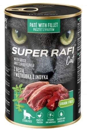 SUPER RAFI Cat gęś z wątróbką z indyka 400g - mokra karma dla kota