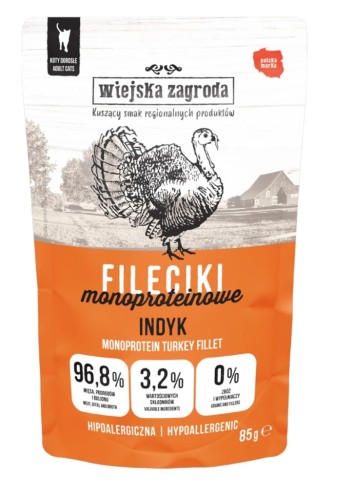 Wiejska Zagroda fileciki monoproteinowe indyk 85g - saszetka mokra karma dla kota