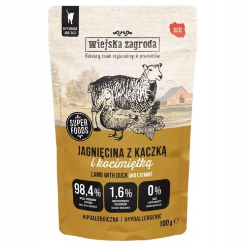 Wiejska Zagroda jagnięcina z kaczką i kocimiętką 100g - saszetka mokra karma dla kota