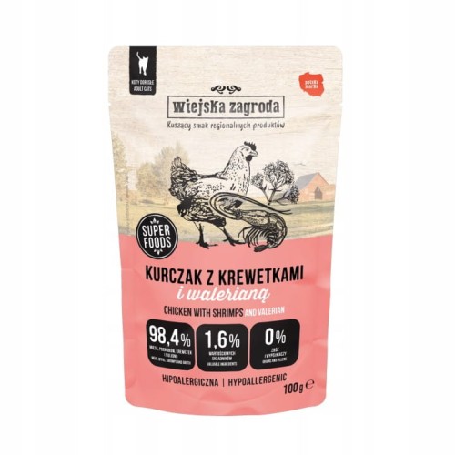 Wiejska Zagroda kurczak z krewetkami i walerianą 100g - saszetka mokra karma dla kota