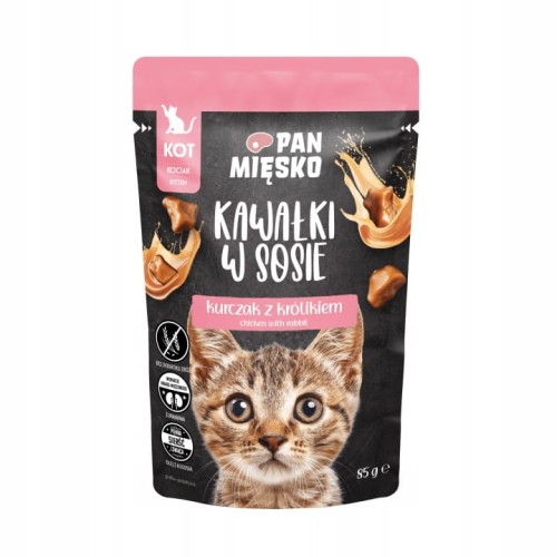 Pan Mięsko kurczak z królikiem (kawałki w sosie) 85g- saszetka mokra karma dla kociąt
