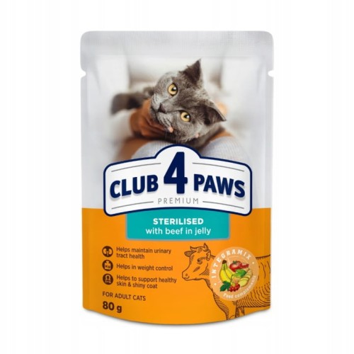 Club 4 Paws sterilised z wołowiną w galarecie 80g  - saszetka mokra karma dla kotów po sterylizacji