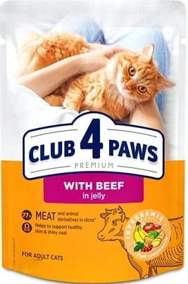 Club 4 Paws z wołowiną w galarecie 85g  - saszetka mokra karma dla kotów