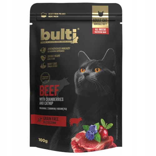 Bulti Superfoods wołowina z żurawiną i kocimiętką 100g  - saszetka mokra karma dla kotów