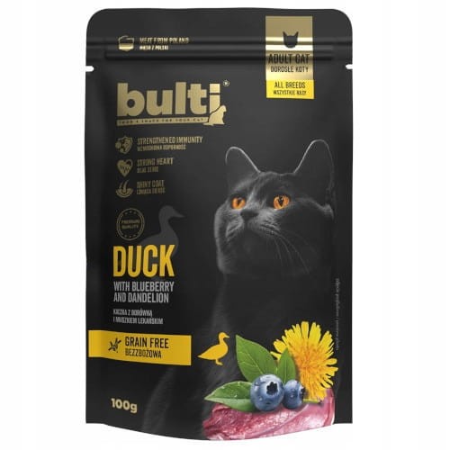 Bulti Superfoods kaczka z borówką i mniszkiem lekarskim 100g  - saszetka mokra karma dla kotów